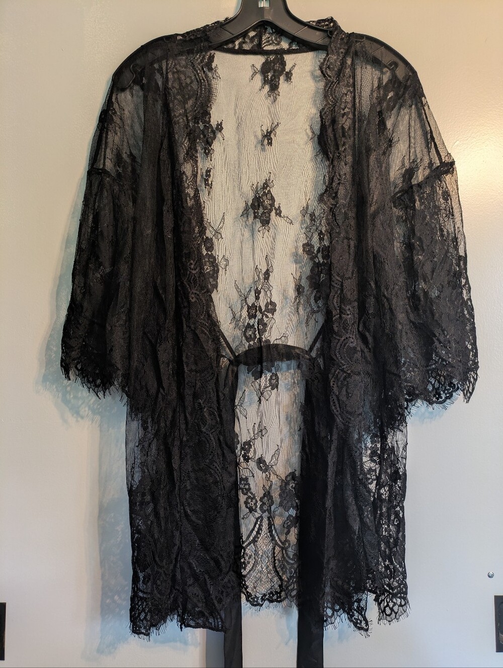 Women's sexy lace robe with ribbon sash - medium